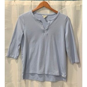 Orvis Women's Size S Classic Half Sleeve Split Neck Cotton Blue Shirt Top